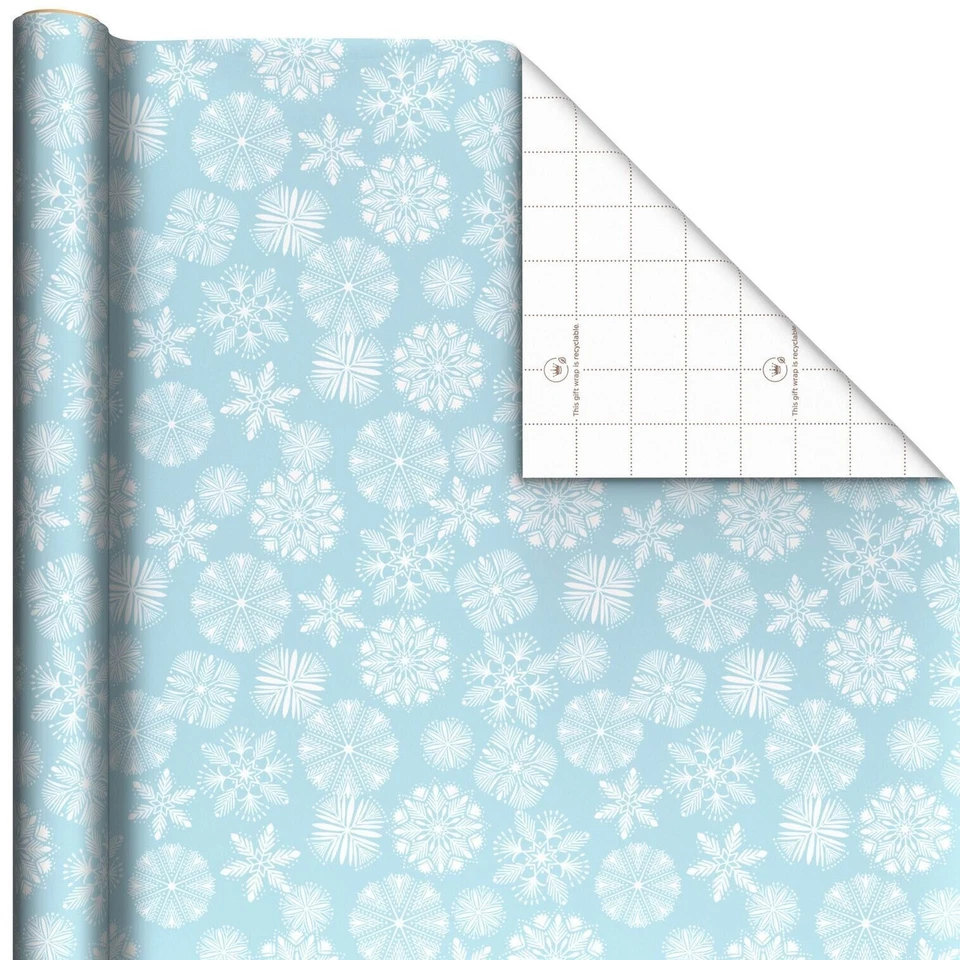 Hallmark Wrapping Paper Christmas Snowflakes on Light Blue 22.5 sq ft Roll Holid - Image 2 of 4