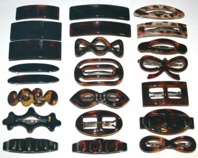 Barrette Hair Clip Large Long Round Tortoise Spot Print Navarro Made in France