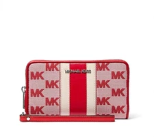 Michael Kors Women Large Zip Around Multifunction MK Phone Wristlet Wallet Red