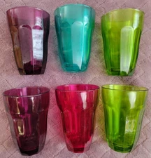 VINTAGE Set of 6 Palaks Jewel Colored Paneled Glass Juice Tumblers Cup