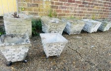Lot of 7 Heavy Concrete Garden Planters / Plant Pots