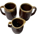 Hull Pottery (2) Brown Drip Oven Proof USA 5” Coffee Mugs Steins + Creamer VTG