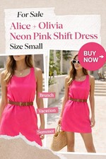 Alice + Olivia Neon Pink Shift Dress Small Sleeveless Mini Zip Back Bright
