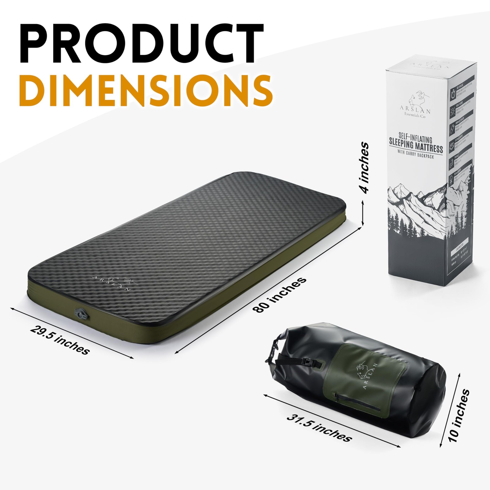 Self-Inflating Sleeping Pad 4" Memory Foam – Camping Mattress with Backpack |...