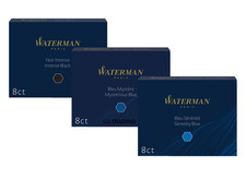 WATERMAN BLUE / BLACK Ink Cartridges LARGE Size Fountain Pen Refills 8 Pack