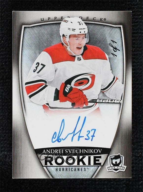 2018-19 Upper Deck The Cup Black Foil 1/1 Andrei Svechnikov #62 Rookie Auto RC