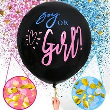 Baby Gender Reveal Balloon, HUGE 36 inch, Black latex with pink  blue confetti