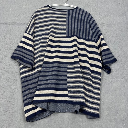 Eileen Fisher Top Womens XL Blue Mixed Stripe 100% Organic Linen Big Boxy Shirt - Picture 7 of 8