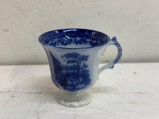 Antique Staffordshire Flow Blue Punch Cup Victorian Pedestal Teacup Transferware