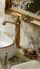 Diamante Monobloc Basin Sink Polish Brushed Gold BRASS Tall Mixer Tap