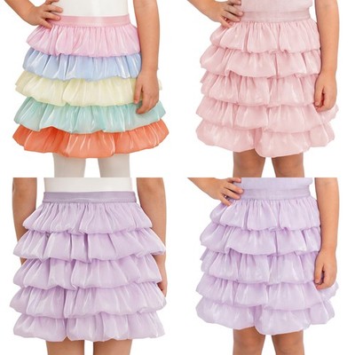 Kids Girls 5-Layer Scooter Skirt Princess Flowy Ruffle Mesh Toddler Daily Wear