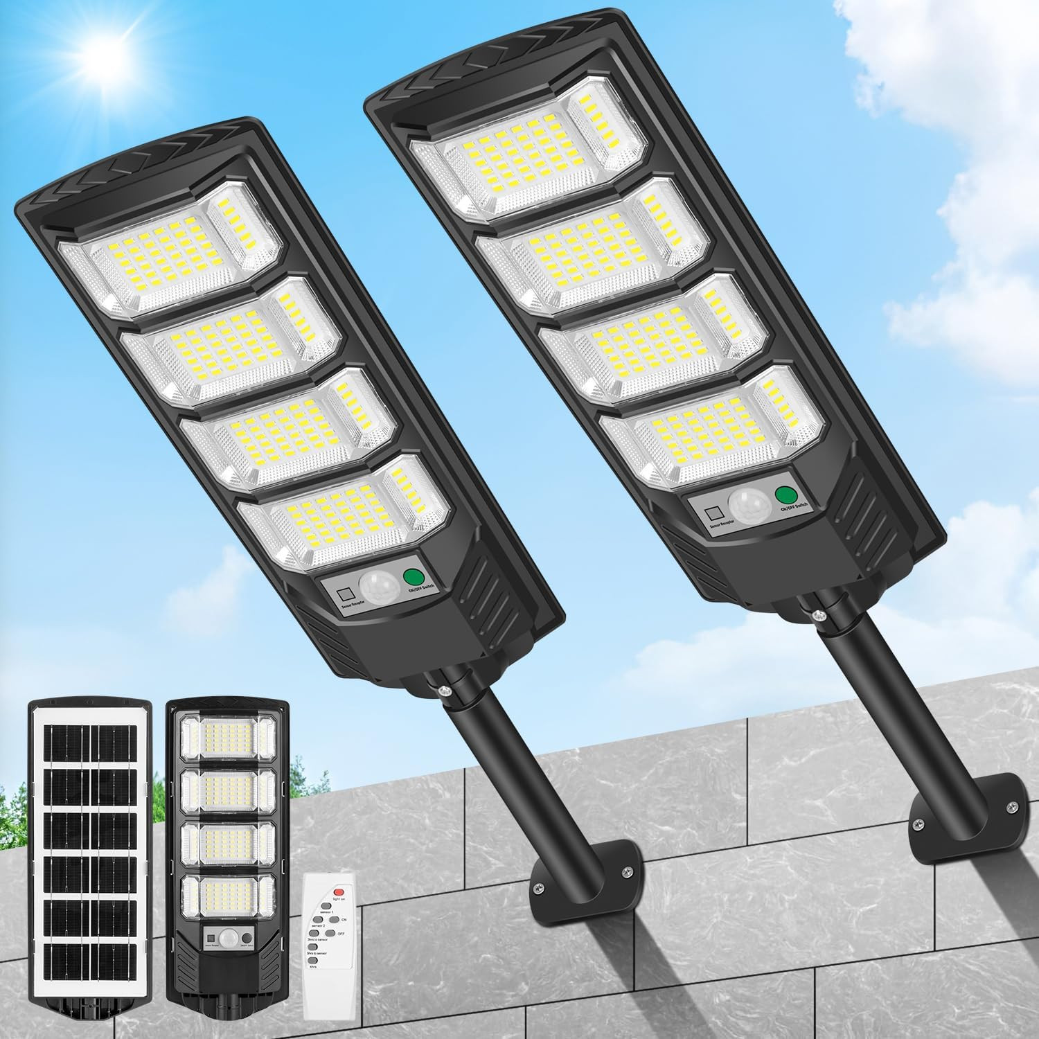 OFFERTA 2x Lampione Solare 192 LED - Faro Stradale Potente Esterno
