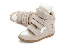 Wedge High Sneaker Cream Suede Leather Glossy Isabel Marant Inspired Sneakers