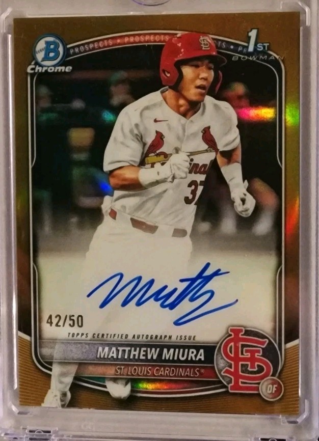 2025 Bowman Draft Chrome Matthew Miura Gold Refractor Auto #/50 Cardinals