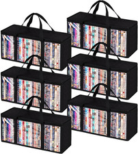 6 Pack DVD Storage Bags, Clear PVC Media Organizer with Zipper and Handles, Stac