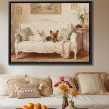 Pomeranian Oil Painting Dog Artwork Framed Canvas Wall Art Living Room Decor