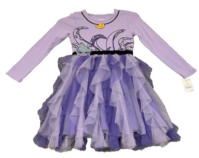 Disney Ursula Girls M (8) Purple Tutu Dress Long Sleeve Ruffle Skirt Villains