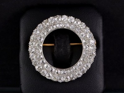 Antike Diamant Platin Gelbgold Brosche ca. 6,90ct
