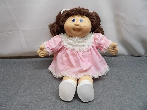 1985 Cabbage Patch Kids Doll Brown Hair Pink Dress Coleco