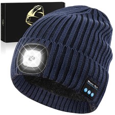 Bluetooth Beanie Hat Light Men LED Rechargeable Headlamp Cap Wireless Audio