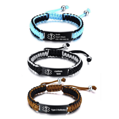 Custom Engraving Handmade Braided Rope Adjustable MedicalAlert ID Bracelet