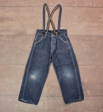Kid's / Boy's VTG 50s Boy's TEST Button Fly Jeans W Suspenders 1950s