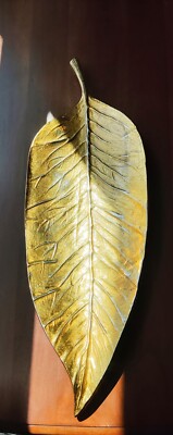 Large 20'' long Gold/Silver Toned Metal Leaf. Made in India