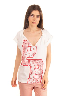 RRP  200 PIERRE BALMAIN T-Shirt Top Size XS Turn Up Sleeve V-Neck Made in Italy
