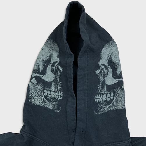 Sudadera con Capucha Esqueleto 2005 De Colección Para Hombres Mediana Negra Gráfica AOP Desteñida - Imagen 2 de 11