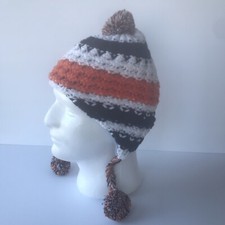 YOUTH SIZE Winter Ear Flap Tassel Beanie Hat Poms Orange Blue White UVa Syracuse