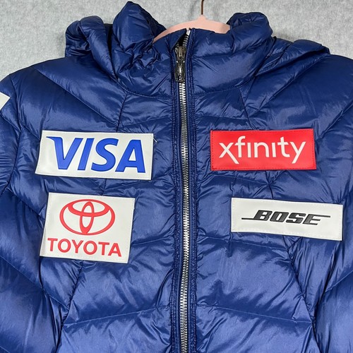 Spyder Goose Down Hooded Puffy Jacket Women's Size Small US Ski Team Blue Hooded - Picture 11 of 15