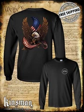 American Flag / Eagle 1776 2-Sided Long Sleeve T-Shirt Patriot 2nd Amendment USA