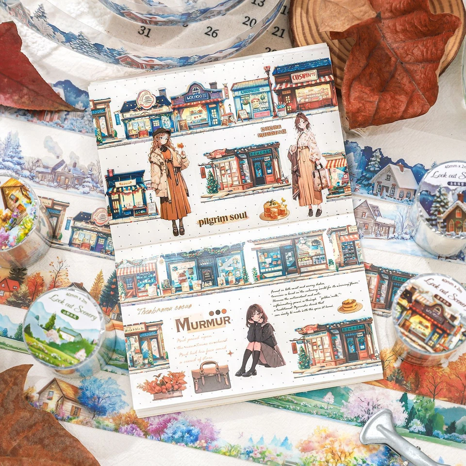 1 Rollo Casa Paisaje PET Cinta Adhesiva Diario Álbum Álbum Álbum de Recortes Collage Artesanías Foto 3 de 4