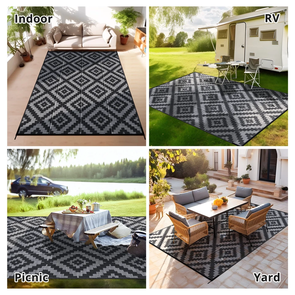 Alfombra grande 9x18' alfombra exterior patio terraza RV reversible alfombra camping alfombra Foto 3 de 4