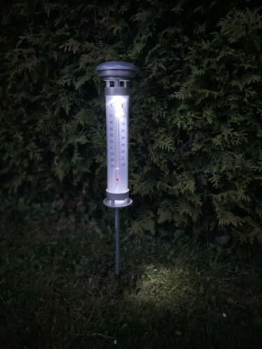 LED Solar Thermometer Gartenthermometer beleuchtet Außenthermometer Garten 57cm - Bild 4 von 4