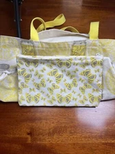 Tote Silkscreened Recycled Cotton For Shopping Hand Sewn In USA Zip Top Pouch
