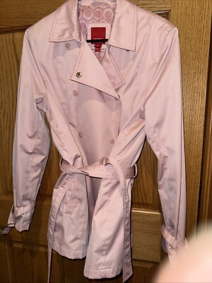 Y2K Esprit Spring Trench Coat Short Mid Length Belted Pink Sz Med