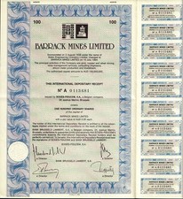 AUSTRALIA  Barrack Mines Ltd ( Gold,  Silver & Copper Mining ) AUD 100 dd 1984