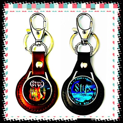 STYX PARADISE THEATER LEATHER KEYCHAINS LOT OF TWO ( BLACK & BROWN )