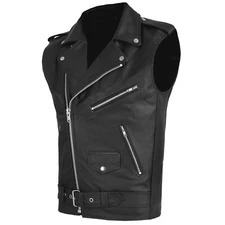 Bikers Club Leather Jacket Vest for Men - Concealed Carry Arms Solid Back Design