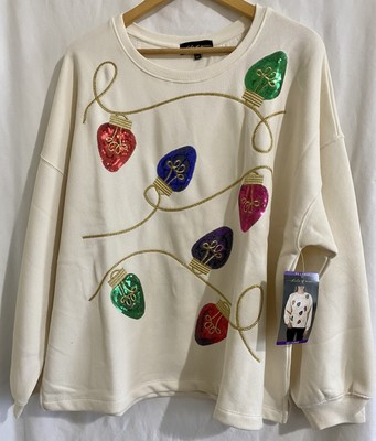 State of Mine Cream Christmas Sparkle Pullover Sweatshirt Women's - XXL