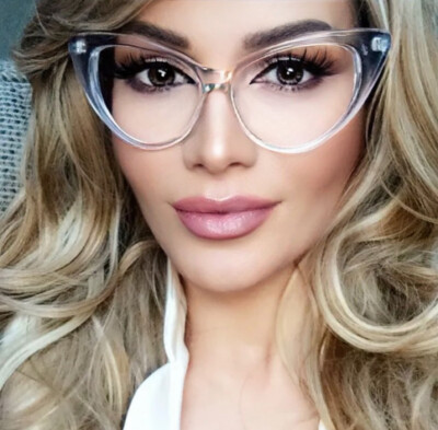 Vintage Cat Eye Big CRYSTAL Clear Transparent Sexy Betty Page PinUp  Eyeglasses L