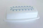 Vintage Pyrex Milk White Glass Turquoise Pattern Covered 6 3/4" Butter Dish