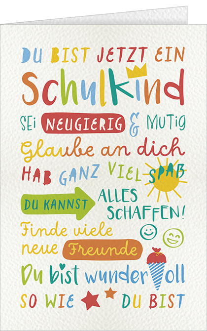 Schulanfang Glückwunschkarte mit Briefumschlag zur Einschulung, Du bist jetzt ei