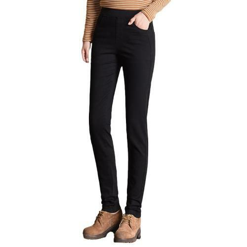Pantalones De Algodón Para mujeres Informal Slim Fit Stretch Pantalones  lápiz de trabajo primavera otoño L | eBay