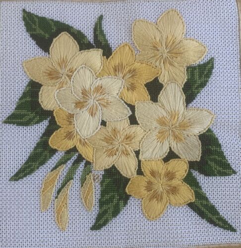 VTG Crewel Accent Throw Pillow Floral Boho Country Embroid. Cross Stitch 3D 13" - Picture 2 of 11