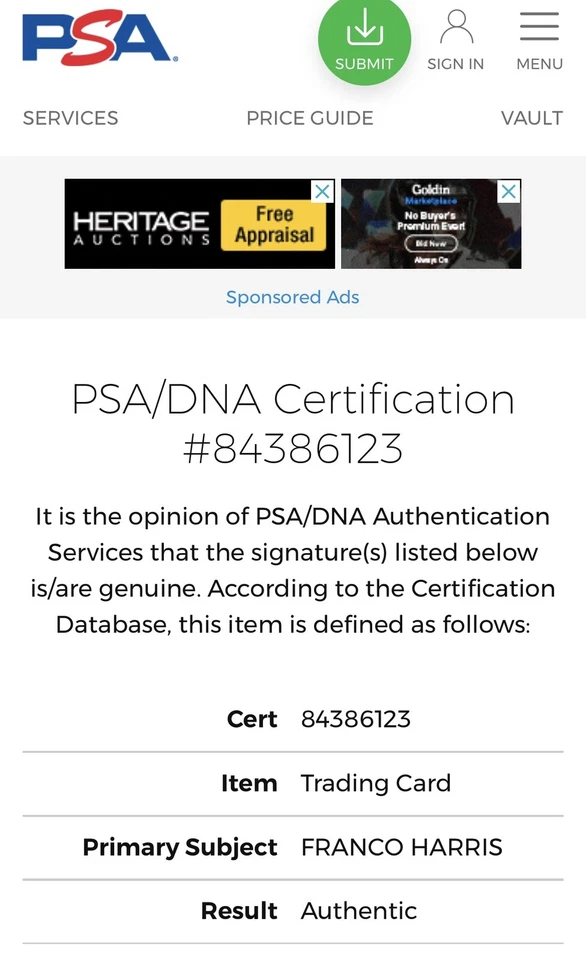 Franco Harris - 1990 SB MVP's signed Pittsburgh Steelers Auto Autograph Card PSA - Image 3 of 3