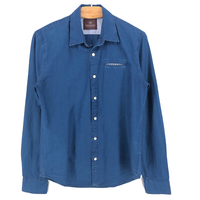 SCOTCH & SODA Herren True Gentleman Lässig Langarm Blaues Hemd Größe M