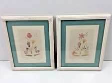 Pair Framed Wildflowers Mixed Media Signed Art Pieces 1993
