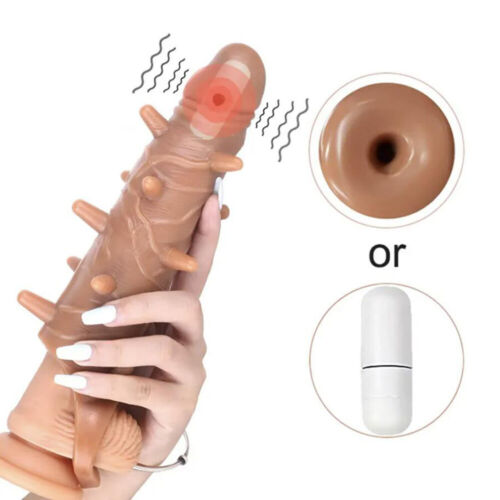 Realistic Vibrating Sex Penis Sleeve Extender Girth Enhancer Delay For Men Male - Picture 1 of 15
